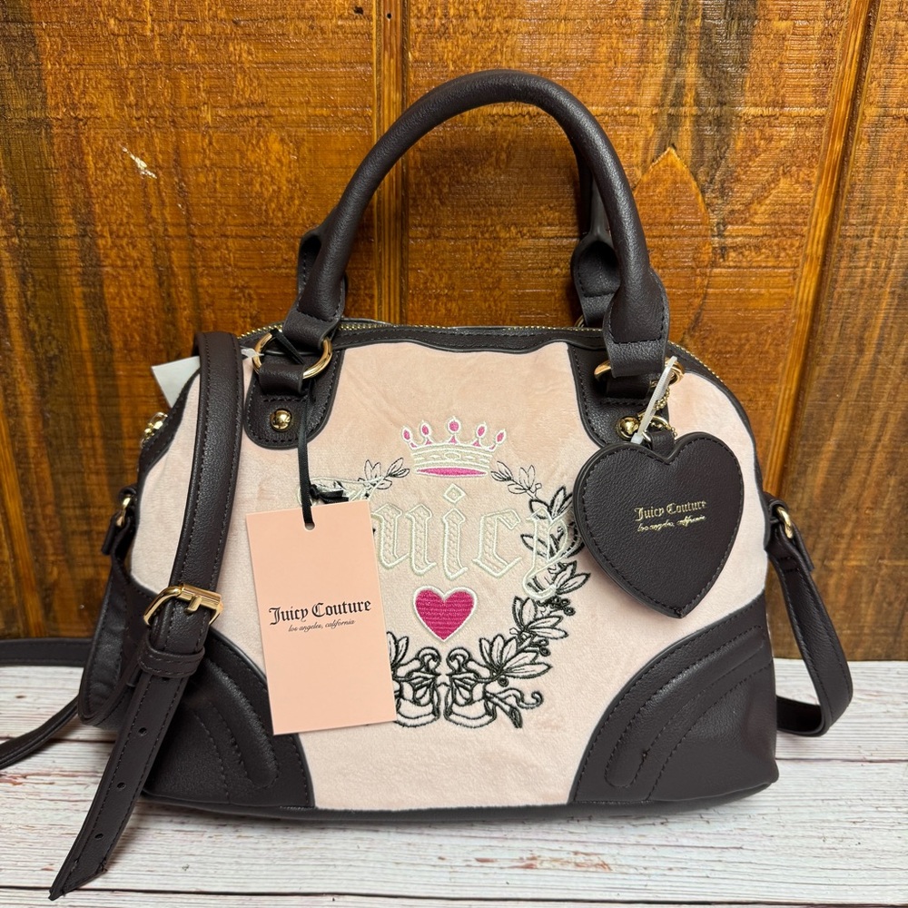 Juicy Couture Pink Diamond Heritage Velour Satchel Bag